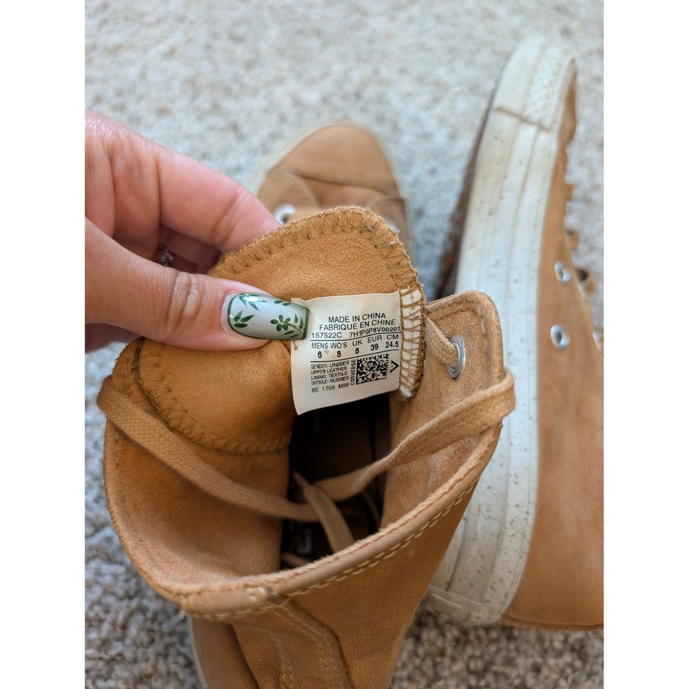 Converse Chuck Taylor All Star Tan Leather High Top Sneakers Mens 6 Women 8 - Picture 6 of 6